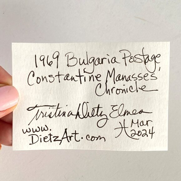 ACEO Original Collage 1960s Bulgaria Postage Stamp Art Tristina Dietz Elmes ATC - Picture 2 of 2